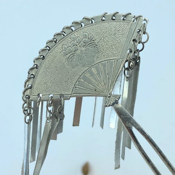 Silver Metal Kanzashi Ogi Bira Traditional Hair Accessory Nihongami GS516 main image 2